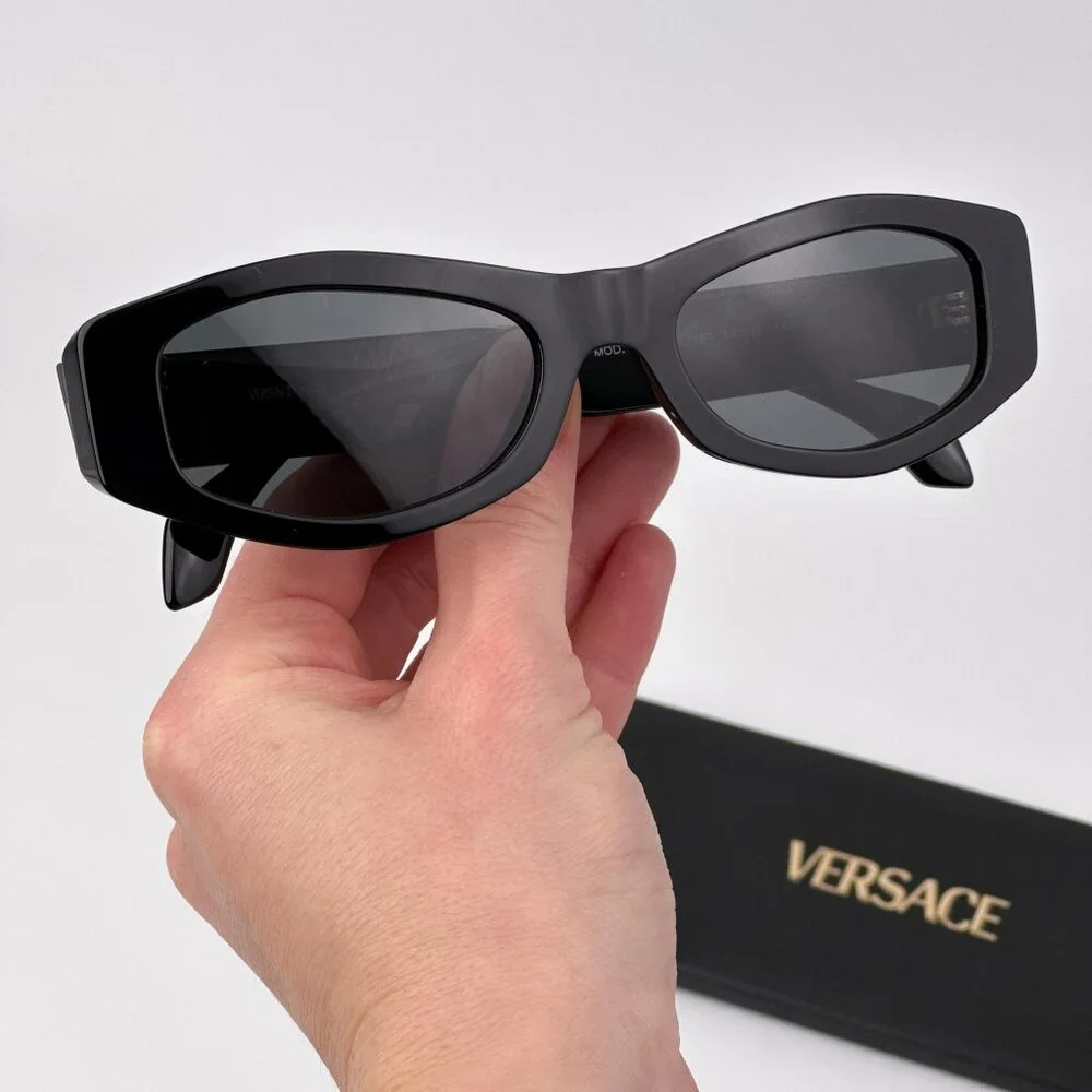 Versace VE4487 GB1/87 Black Rectangle Sunglasses Dark Grey Lens Unisex